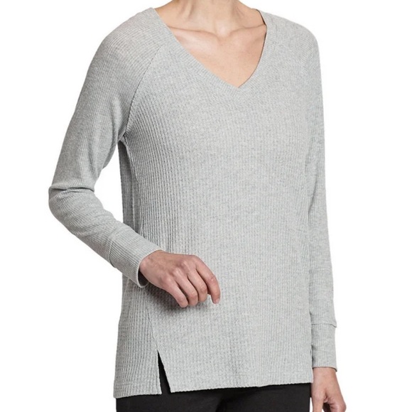 💚5 for $25 Chelsea & Theodore Raglan V-Neck Waffle Knit Shirt Heather Grey Sz S - Picture 1 of 8